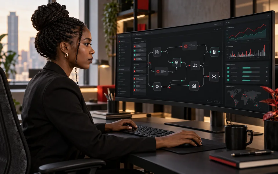 Operations specialist managing connected AI automation workflows