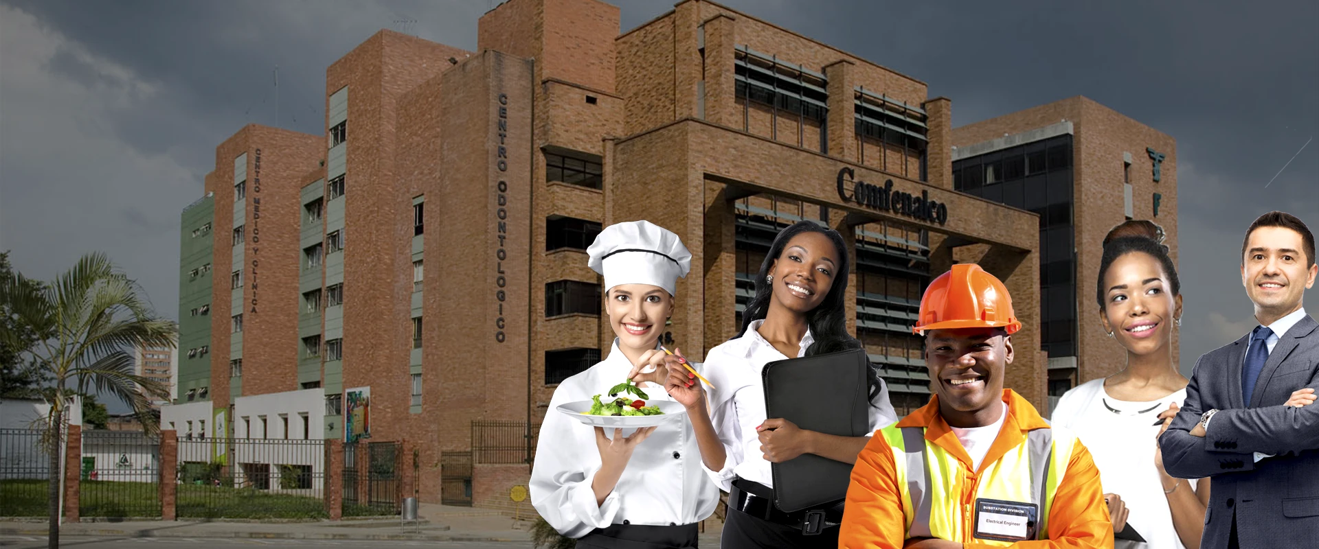 Professional profiles in Comfenalco’s digital advertising material