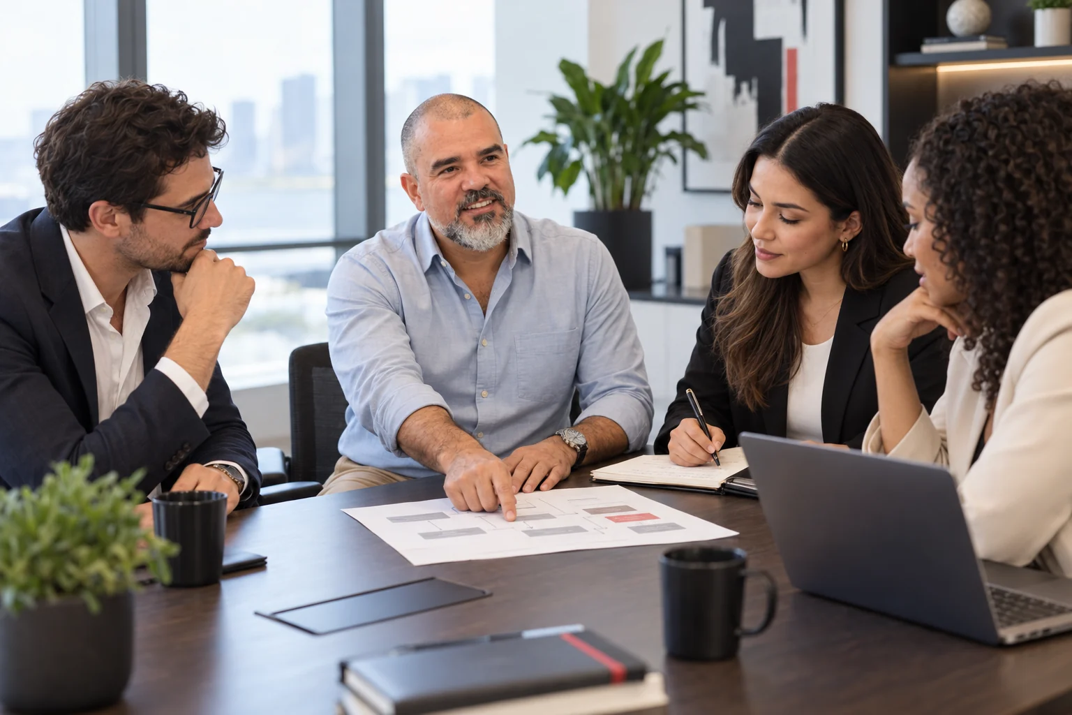 Hernán Mejía collaborating with a team on an AI workflow